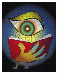 Holding and Reading a Book Reproduction procédé giclée par Emiko Aumann