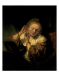 Young Woman Trying Earrings, 1654 Giclee Print by Rembrandt van Rijn 