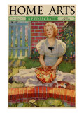 Woman Embroiders By The Side of a Home Pond Prints
