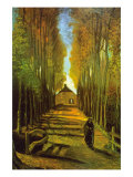 Autumn Tree Lined Lane Leading To a Farm House Kunstdrucke von Vincent van Gogh