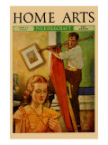 Wife Sews While a Man Hangs a Picture Photo