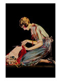 Woman Cuts a Dress Patter with Her Scissors Póster Woman Cuts a Dress Patter with Her Scissors Póster