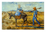 Morning with Farmer and Pitchfork; His Wife Riding a Donkey and Carrying a Basket Poster autor Vincent van Gogh Morning with Farmer and Pitchfork; His Wife Riding a Donkey and Carrying a Basket Poster autor Vincent van Gogh