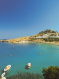 Acropolis Overlooking Bay, Lindos, Rhodes, Dodecanese, Greek Islands, Greece, Europe Photographic Print by Sakis Papadopoulos