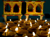 Diwali Deepak Lights (Oil and Cotton Wick Candles) and Shrine Decorations, India, Asia Photographic Print by Annie Owen
