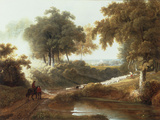 Landscape at Sunset with Drovers and Sheep on a Path Giclee Print by George Arnald