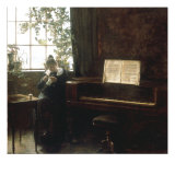 A Girl Knitting by the Window Giclee Print by Carl Holsoe