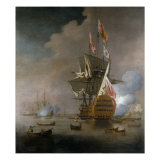 A Royal Party approaching a Flagship of the Red with Numerous Other Craft at Sea Reproduction procédé giclée par Peter Monamy
