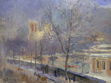 Notre-Dame de Paris Vue du Quai de la Tournelle, Effet de Neige reproduction procédé giclée par Albert-Charles Lebourg