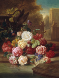 Still Life with Roses, Carnations and a Bohemian Castle in the Background, 1868 Giclee Print by Josef Schuster