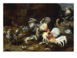 A Cockfight with other Poultry in a Farmyard reproduction procédé giclée par Frans Snyders