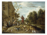 Huntsmen and Hounds in a Landscape Giclee Print by Lambert De Hondt