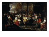 Elegant Company Banqueting in a Palace Courtyard, a Landscape beyond Giclee Print by Hieronymus Janssens