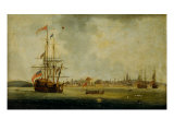 British Men of War off an Island in the Dutch East Indies Giclee Print by Dominic Serres
