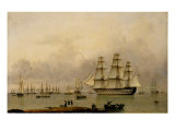 H.M.S. Queen Sailing out of Portsmouth Harbour Giclee Print by John Of Hull Ward