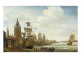 A Capriccio View of the Port of Antwerp Giclee-trykk av Jan Karel Donatus Van Beecq