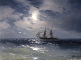 Sailing ship in the moonlight on a calm sea, 1874 Reproduction procédé giclée par Ivan Konstantinovich Aivazovsky