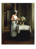 A Maid Watering Flowers Giclee Print by Franck Antoine Bail