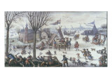 A Winter Scene with Numerous Figures on a Frozen River, Men cutting Wood in the Foreground Giclee Print by Jacob Berents