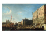 View of the Riva degli Schiavoni Looking West with Figures Embarking the Bucintoro Giclee Print by Luca Carlevarijs