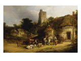 Villagers with their Animals outside the Plough Inn Giclee Print by William Shayer