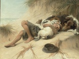 A Child Sleeping in the Sand Dunes with a Collie, 1905 reproduction procédé giclée par Margaret Collyer