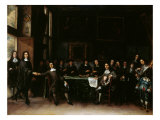 Group Portrait of Academicians in Picture Gallery, with a Self-Portrait of Artist on Right Reproduction procédé giclée par Gillis van Tilborgh