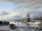 Frozen Winter Landscape with Figures, 1846 Giclée-tryk af Anthonie Braakman