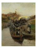 Narrowboatman at a lock (barges at a lock), 1888 Giclee Print by Charles William Wyllie