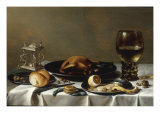 A Banketje Still Life with a Roemer, a Mounted Salt-Cellar, Pewter Plates with a Roast Chicken reproduction procédé giclée par Pieter Claesz