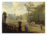 Elegant Figures Promenading on a Terrace in the Gardens of a Villa, said to be the Villa Borghese Lámina giclée por Johann Wilhelm Baur
