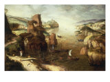 Landscape with Christ appearing to his Disciples at the Sea of Galilee, 1553 Giclee-trykk av Pieter Breugel the Elder Landscape with Christ appearing to his Disciples at the Sea of Galilee, 1553 Giclee-trykk av Pieter Breugel the Elder