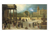 Elegant Figures Promenading in the Gardens of a Villa Giclee Print by Louis de Caullery