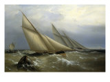 A Schooner and Cutter Yacht rounding a Buoy, 1876 reproduction procédé giclée par Richard Bridges Beechey