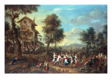 Peasants Merrymaking outside a Tavern, Elegant Figures Looking on, 1694 Giclee Print by Jan Anton Garemyn
