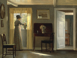 A Woman watering a Plant by a Window, 1915 Giclee Print by Alfred Broge