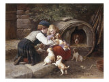 Playing with the Puppies Giclee-trykk av John William Bottomly