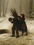 Children Gathering Wood in a Snowy Forest, 1883 Giclee Print by Edouard Frere
