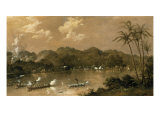 A Naval Engagement in Perak, Malaysia, 1885 Giclee-trykk av Richard Bridges Beechey