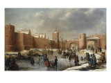 Skaters, Kolf Players, Elegant Ladies and Gentlemen on a Frozen Moat outside City Walls of Kampen reproduction procédé giclée par Barent Avercamp