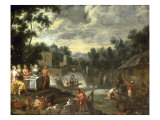 The Grounds of a Villa with Figures Feasting, Gardeners and Elegant Figures Boating Beyond Giclee Print by Peter Gysels