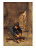 A Peasant eating Mussels in an Interior Giclee Print by Adraen Brouwer