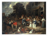 A Large Company Feasting outside a House Giclee Print by Gillis Van Tilborch