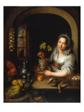 A Girl at a Window holding a Bunch of Grapes Giclee Print by Hieronymus van der Mij