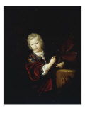 Portrait of a Young Boy holding a Parakeet beside a Statue of the Infant Hercules Reproduction procédé giclée par Adriaan van der Werff