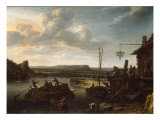 A River Landscape with an Inn and a Barge Crossing, 1633 Giclee Print by Herman Saftleven