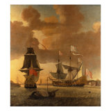 Two Men of War with other Small Craft Riding at Anchor off Greenwich Giclee-trykk av Jan Karel Donatus Van Beecq