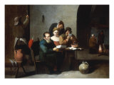 A Tavern Interior with Figures seated round a Table, other Figures by a Fireplace beyond Impressão giclée por Mattheus van Helmont