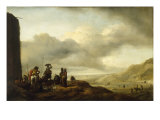 Beach Landscape with Women selling Fish in the Foreground Giclee Print by Philips Wouwermans Or Wouwerman