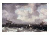 A Fishing Boat on Rough Seas with other Larger Sailing Vessels, 1633 Giclee Print by Hendrik Van Anthonissen